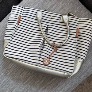 Tory Burch Metallic and Striped Tote
